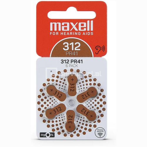 Bateri për aparat dëgjimi Maxell PR41 (312) Zink AIR 6PK Blister