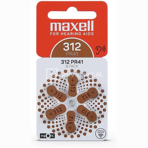 Bateri për aparat dëgjimi Maxell PR41 (312) Zink AIR 6PK Blister