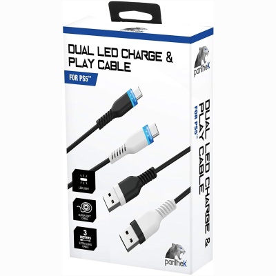 Fishe karikimi për levë PS5, Panthek, USB Dual Led Charge & Play, 3M